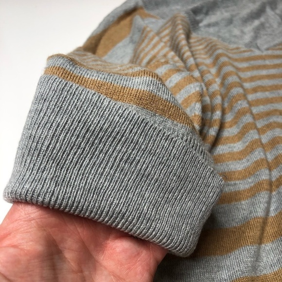 Smart SET Grey & Brown Striped V-neck 3/4 Sleeve Pullover Lightweight Sweater - Picture 8 of 13